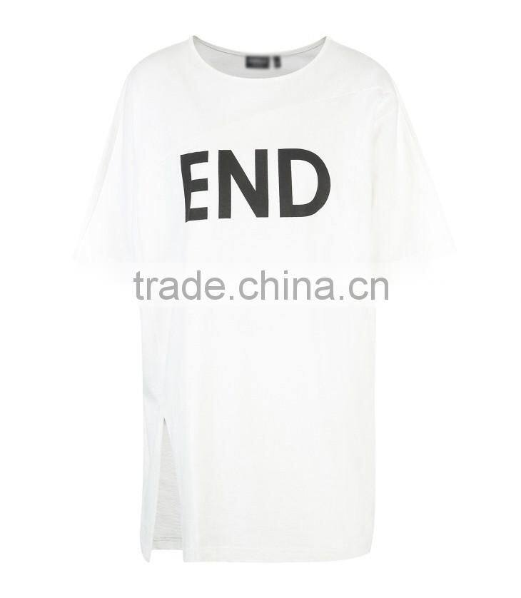 2017 wholesale white t-shirt custom screen printing longline t shirt
