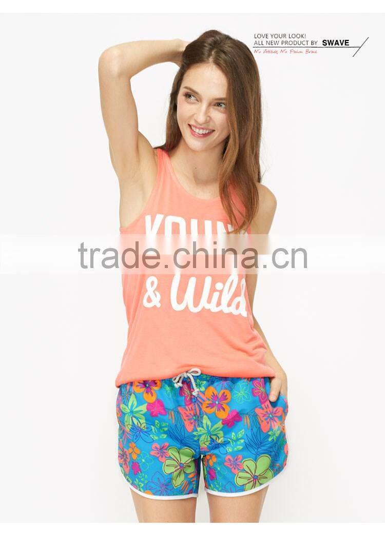 Colorized Flowers Printing Ready Made Ladies Sport Wear Fashion Girls Beach Shorts