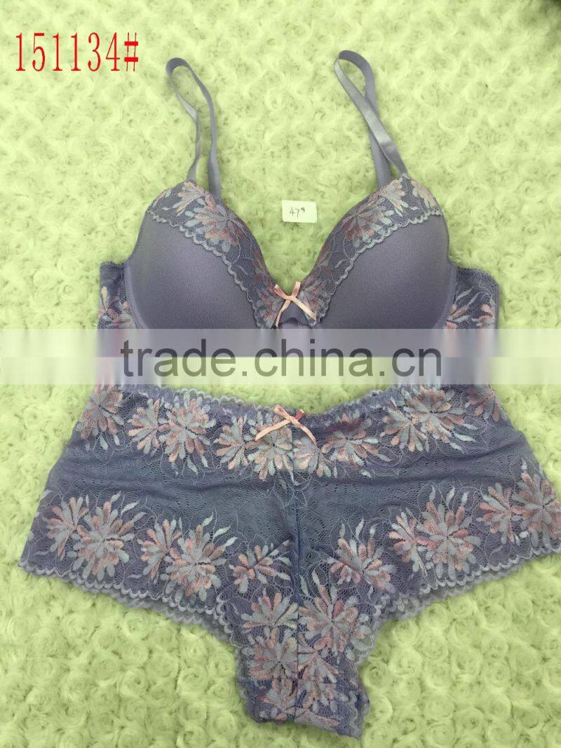 girl's bra and panty set plain dyed with lace 2016 new design