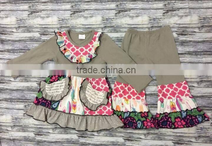 wholesale sleeve doughnut tunic matching ruffle pants set baby girl fall winter boutique outfits