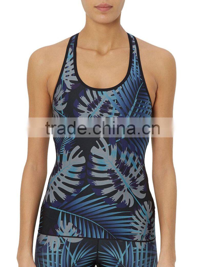 Wholsale OEM casual women sports tank top gym jogging wear printed yoga wear set