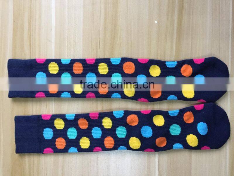 Mid-calf teen girl colorful dot jacquard full terry crew fashion tube socks women
