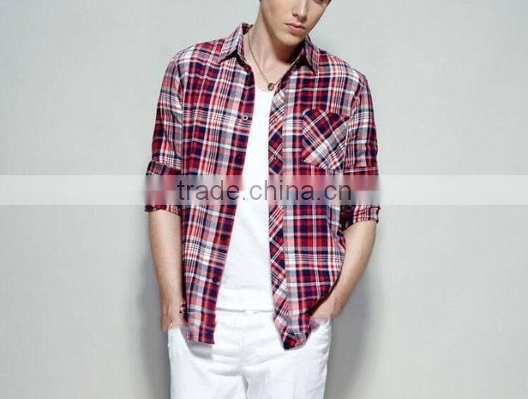 100%Combed Cotton 2015 Elegant designer Plaids/Checks leisure High quality men shirt with long sleeve