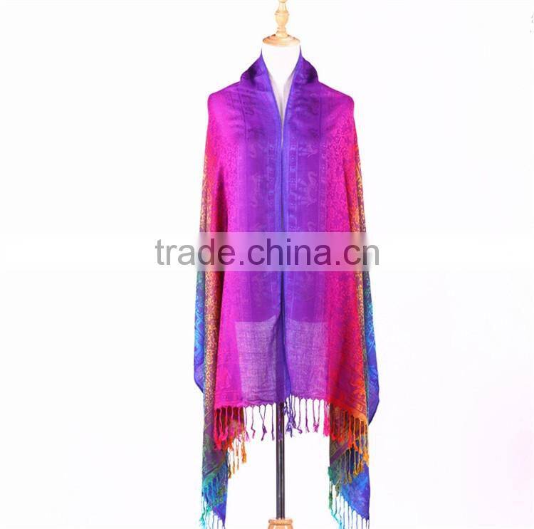 High quality rainbow hajib paisley jacquard pashmina scarf shawl