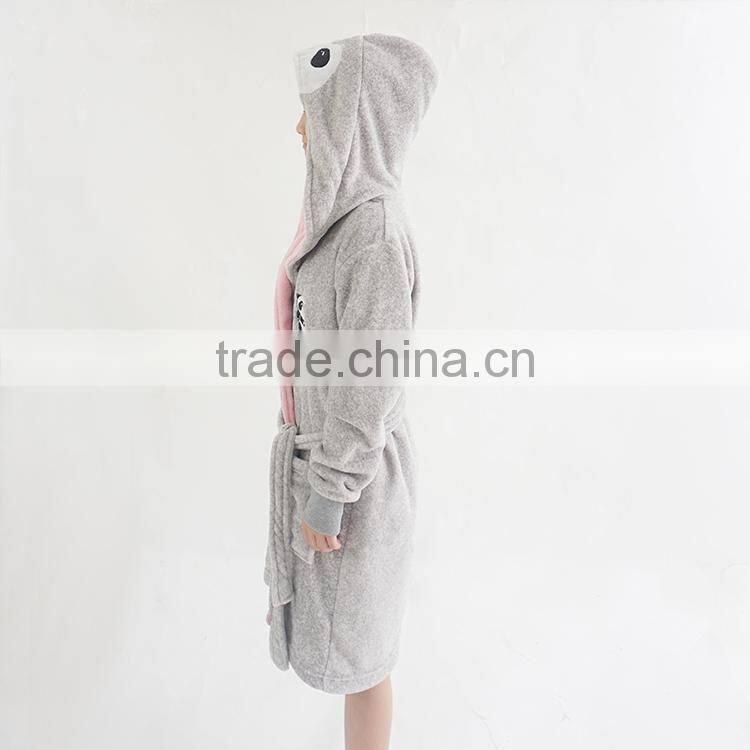 Wholesale plush solid embroidery hooded cute children bathrobe