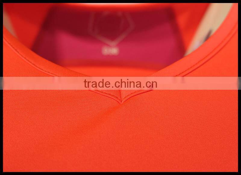 T092-1643O Short Sleeve V-Neck Custom Performance Polyester Spandex Women Outdoor T shirt