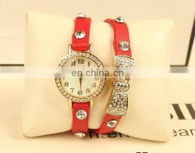 Hot Sell High Quality Rhinestone Bowknot Genuine Cow Leather Retro Watch Vintage Women Dress Watch