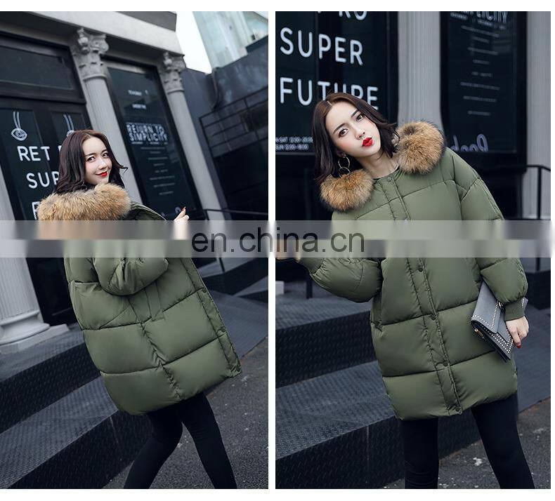 2017 new winter Korean loose large size thick plush cotton in the long section of large fur collar jacket