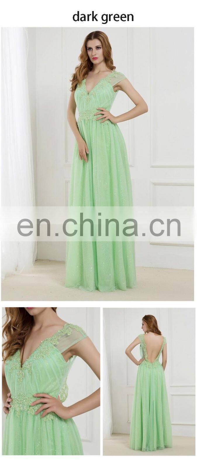 C5012 V-Neck Cap Sleeve long Length Lace evening dress for Wedding 2016