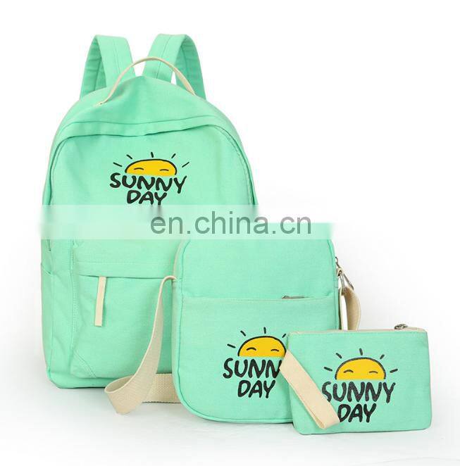 Wholesale fashion canvas 3pcs school backpack bag set