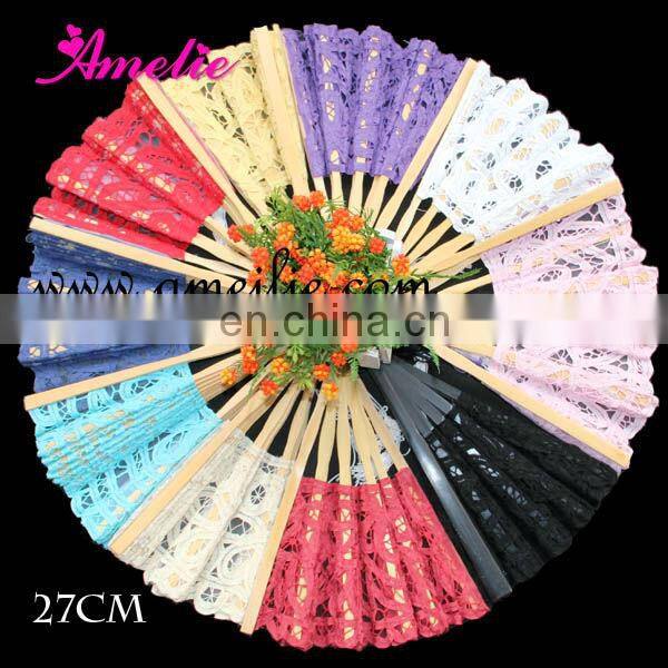 Navy blue wedding lace hand fan-Wholesaler Amelie