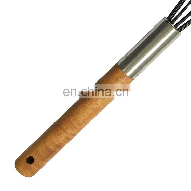 Kitchen Tools Manual Wood Handle Silicone Egg Beater