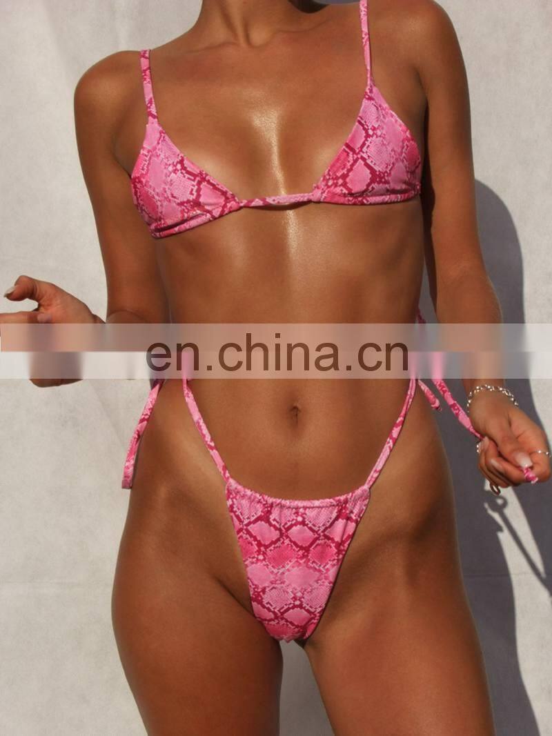 New Sexy Brazilian Snake Print Bikini Set Women Bandage Sling Thong Beach Bikini Mujer Two Piece Padded Swimsuit