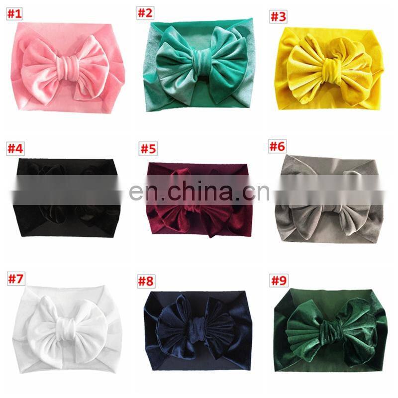 11Colors Girl Pleuche Headband Solid Color Baby Soft hairband with big bow