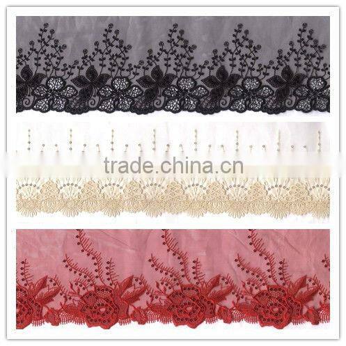 Elegant sky blue color polyester embroidery lace trimming
