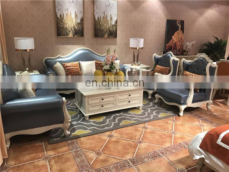 New arrival high quality wood royal antique sofa set furniture pure leather living room sofas