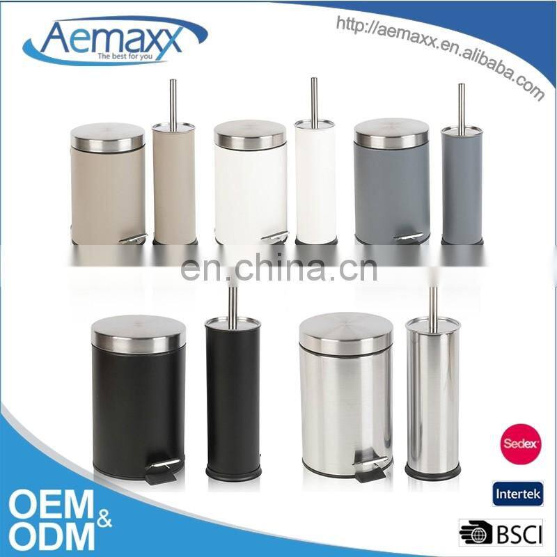 Bathroom accessories set black custom color small metal pedal bin and toilet brush with holder sets