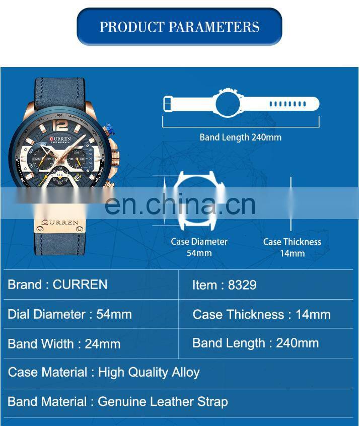 CURREN Watch 8329 Casual Sport Chronograph Watches Men Wrist Luxury Quartz Leather Waterproof Wristwatches Relogio Masculino