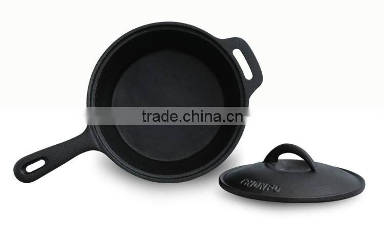 TRIONFO single handle round cast iron pre-seasoned camping pot with lid