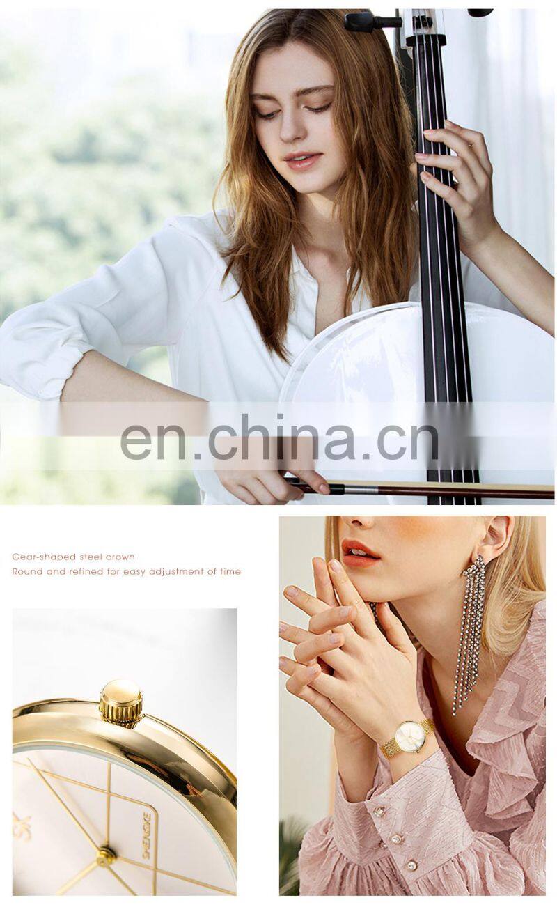 SHENGKE Ladies Watch SK Watch K0105L Business OL Feel Handwatch Geometric Design Gold Ultra Wristwatches
