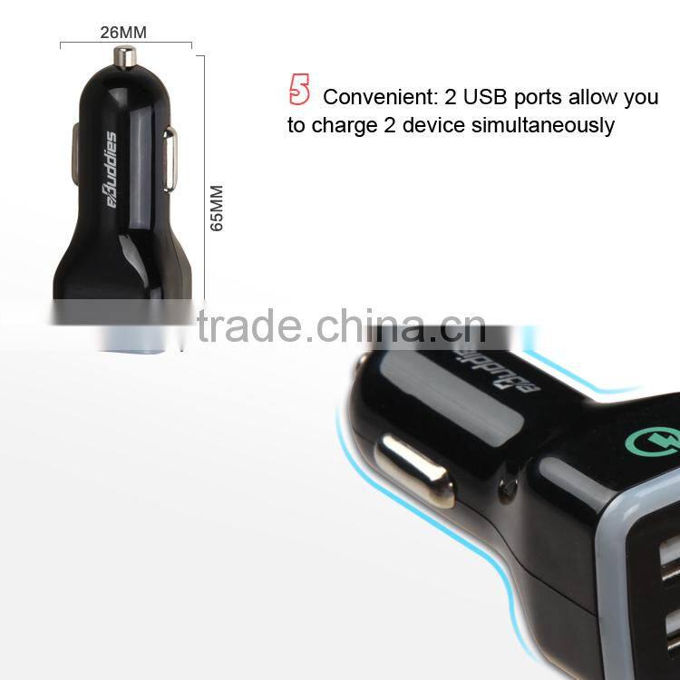 36 Watt Qualcomm Certified Quick Charge 3.0 Dual USB Car Charger with Quick Charge 2.0 Technology for Samsung S6 Edge Note 5