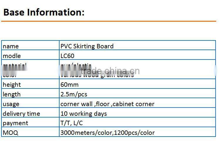 Skirting board for laminated/vinyl/bamboo/wooden/pvc floor
