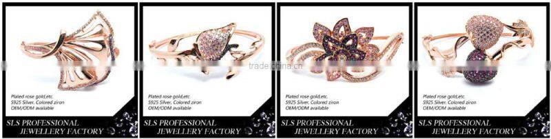 2015 Bangladesh 925 sterling silver rose gold plated fashion bangles colorful zircon bangle for women