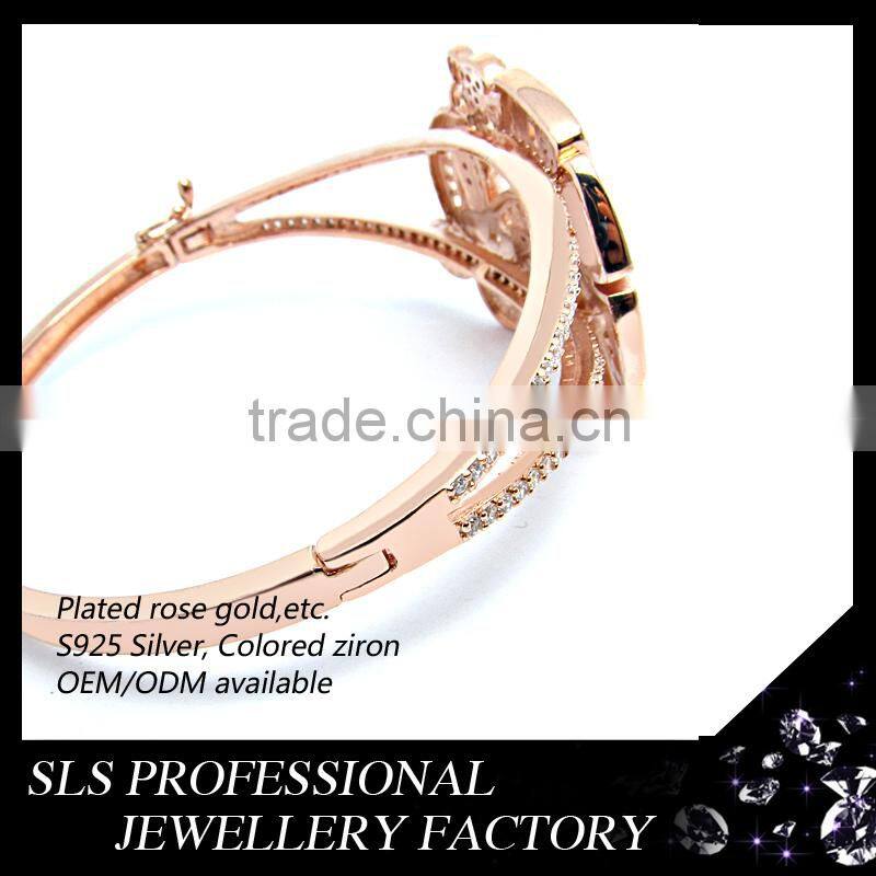 Amazing 925 silver jewelry material gold plated imitation bangles 2014 custom butterfly bangle