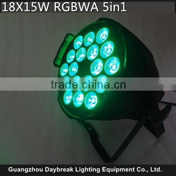 18pcs 15Watt Led Par Light RGBWA 5in1 Full color mixing stage led wall wash par light 5/9CH Disco led Par56/64 can lighting good