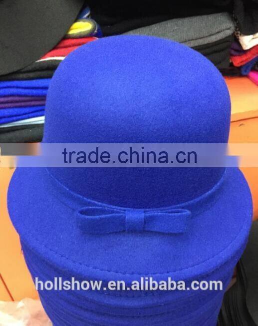 Fashion Korean Bowknot Ribbon Elegant Women Wool Felt Bucket Hat