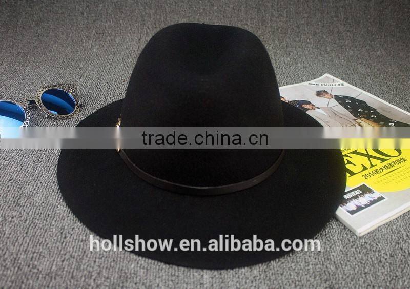 Link Chain Ribbon Decorated Wide Brim Jaz Vintage Wool Felt Man Fedora Hat