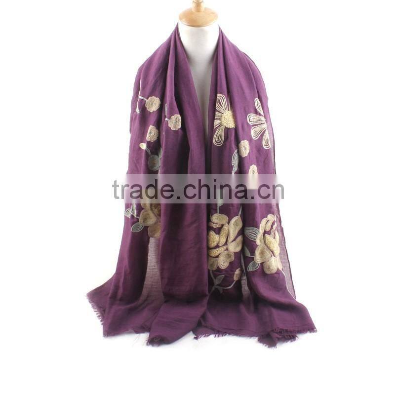 Fashion Ladies Charm Flower Embroidery Cotton Hijab Muslim 2016 Scarf