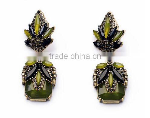 European Style Rhinestone crystal fashion New Brand Design Romantic Vintage leaf Elegant green drop Earrings Women Jewelry