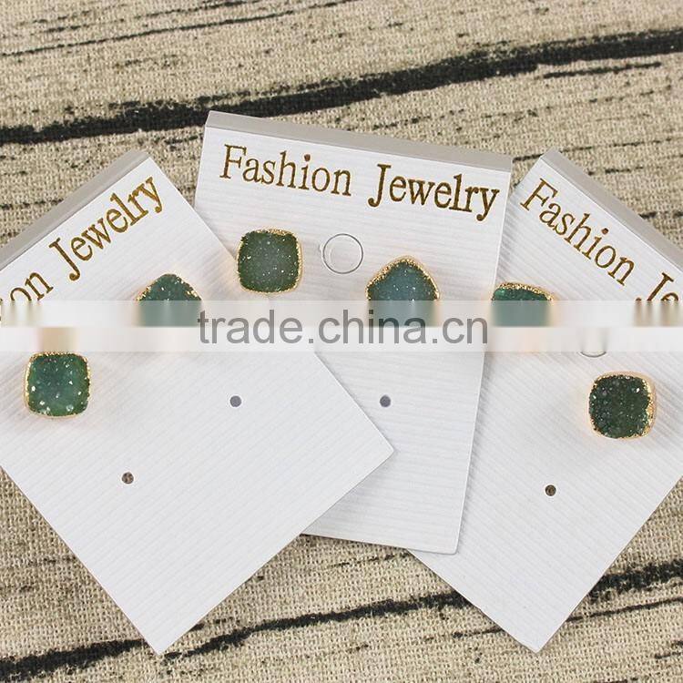 EA3235 Fashion green natural agate druzy hexagonal stud earrings