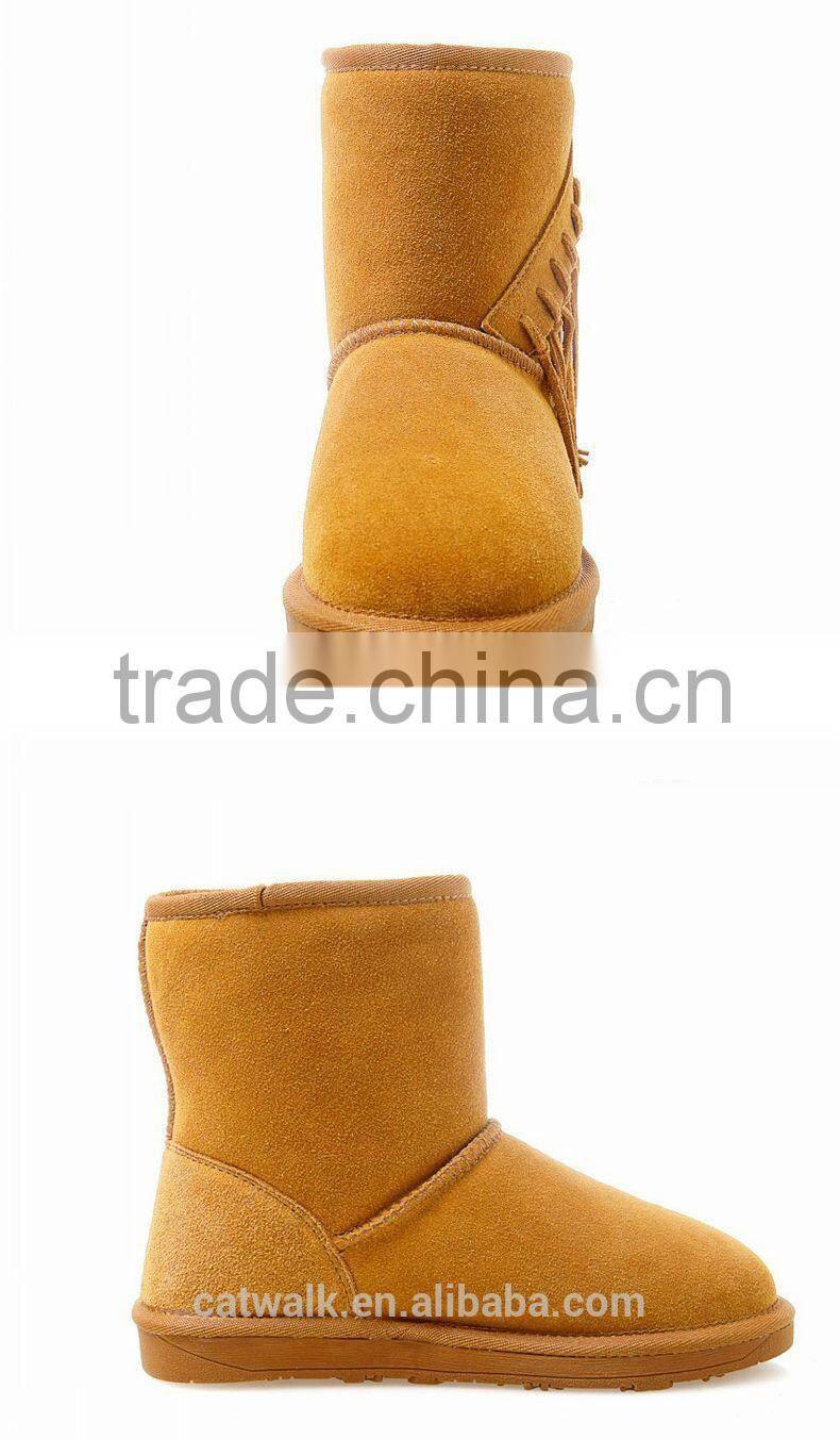 Fashion winter snow boots woman wedge boots tassel boots light brown color three color option