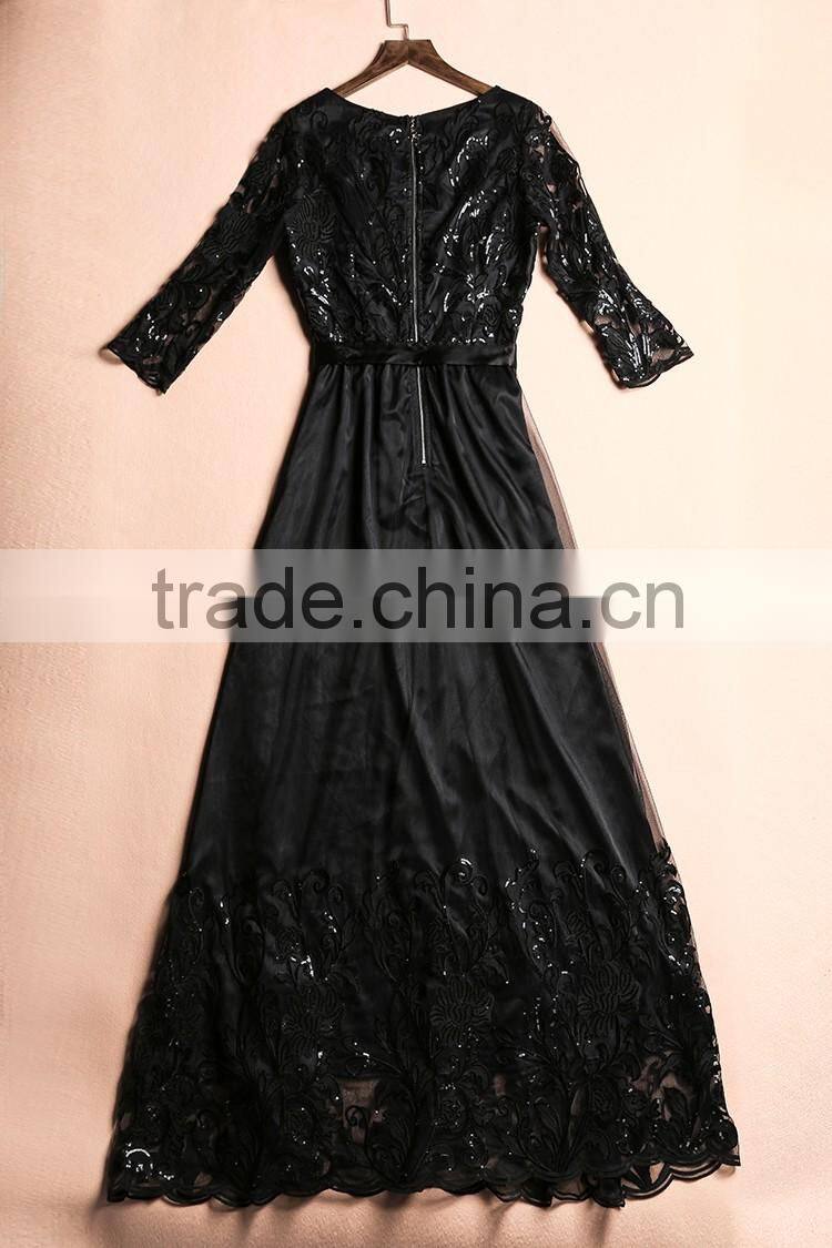 V2-MN Cocktail Dress 2016 New Arrival Black Sophisticated Embroidery Sequin Maxi Dress
