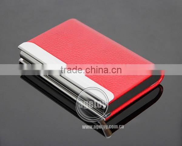 Lichee Pattern Red Leather Flannelette Lining Stainless Steel Promotional Metal Leather Credit Card Holders
