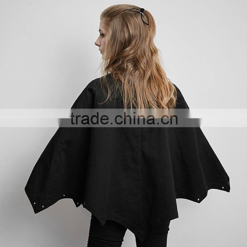 PY-140 PUNK Unique Bat Profile Shape Stand Collar Metal Feel Cloak Trench Coat