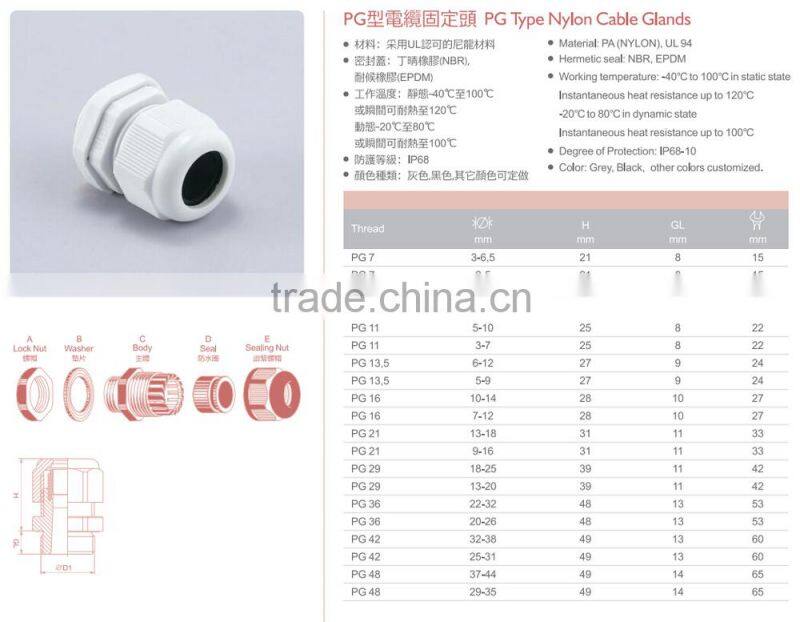 IP68 PG thread Waterproof Cable Glands