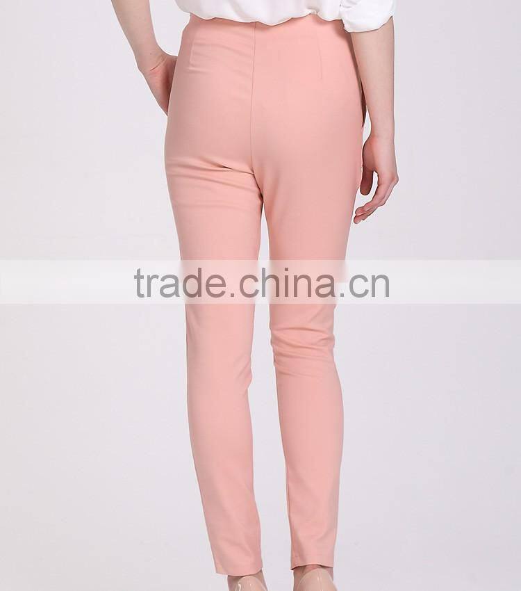 Women Lady Pink With Zip Casual Long Pants Trousers