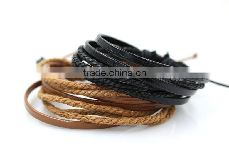 Knitting Leather Straw Rope Bracelet For Boys,Fashion Leather Bracelet For Men