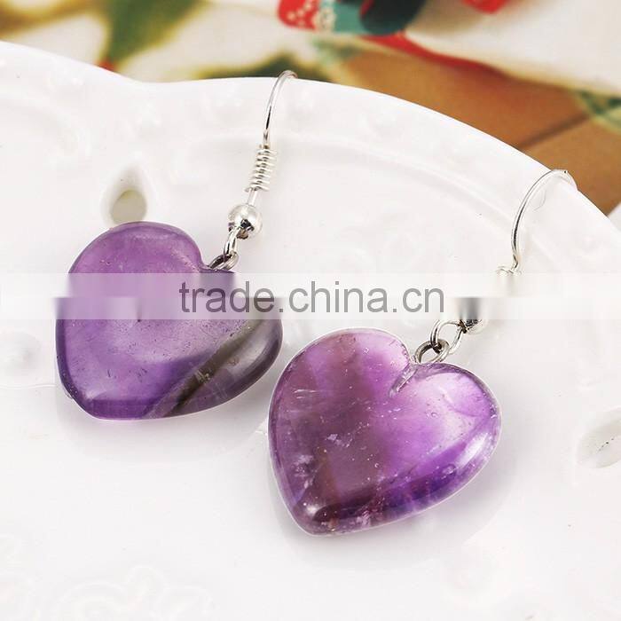 Women wear jewelry purple pink heart shaped stone pendant earrings