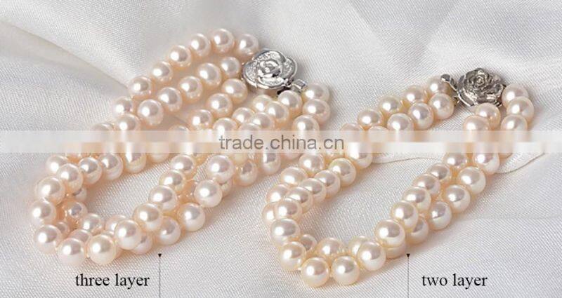 pearl jewelry fresh water pearl three layer bracelet white color near round shape aaa quality