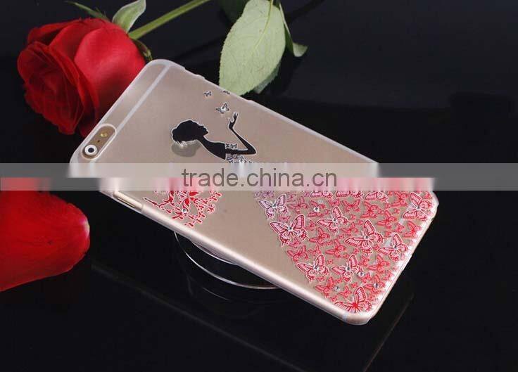 Embossed Printing Colorful Painting Case Ultra Thin Slim case for iPhone 6 with Bling diamond