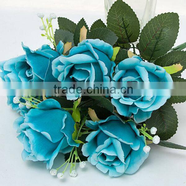 wholesale 7 heads blue wedding decoration flower description rose flower