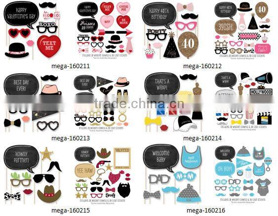 Adult Birthday - Silver - Photo Booth Props Kit - 20 Count