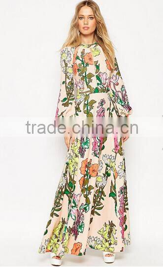Newest design Dress Floral Dress Botanical Keyhole Kaftan Maxi Dress long sleeve