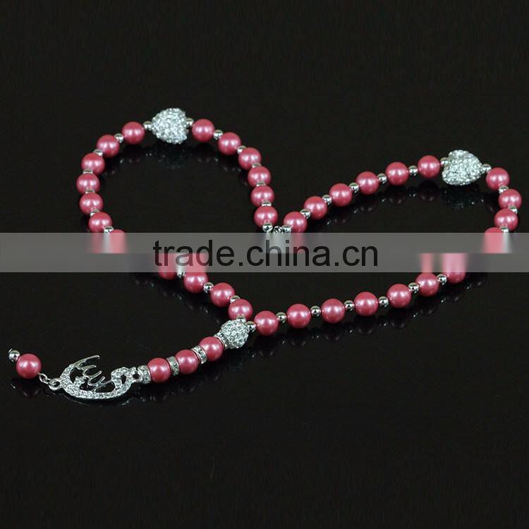 Latest Design 8mm Red Beads Necklace with Rhinestone and 4mm Small Bead Tassel Girl Necklace