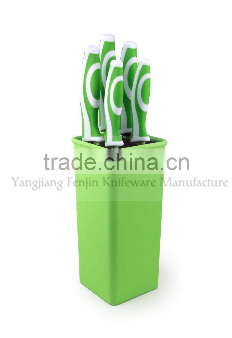 5PCS Pattern Coated Kichen Knife Set with Universal Knife Block
