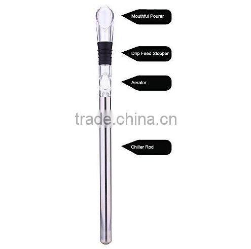 Wine Chiller Cooler Stick 3-in-1 Stainless Steel Wine Bottle Pourer Cooler Stick with Pourer Spout